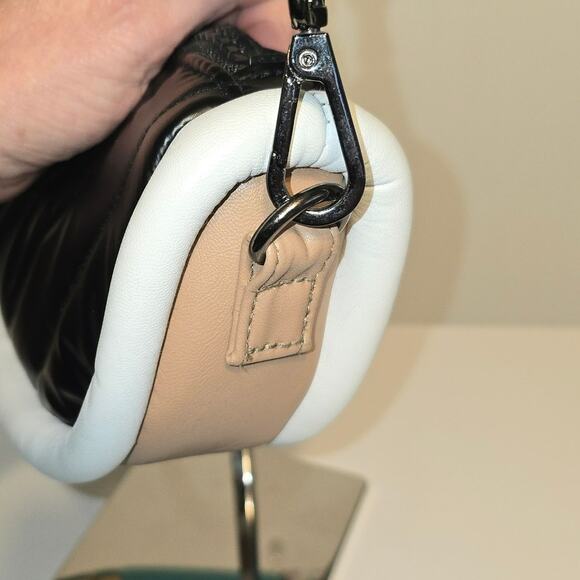 Think Royln Small Crescent Shoulder Crossbody Bag 2 Strap Colorblock Black Tan - Picture 8 of 12